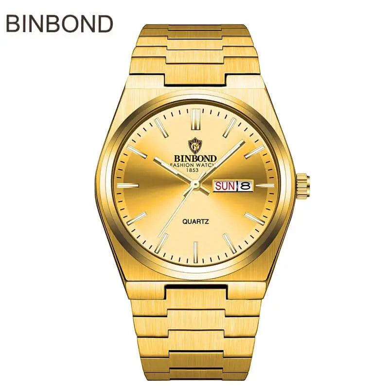 BINBOND™ Prestige Chrono — Luxury stainless steel men’s watch with quartz movement, luminous hands, and waterproof design. Elegant, durable, and perfect for every occasion.