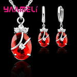 Vintage 925 Sterling Silver Jewelry Set for Women β Crystal Stone Pendant Necklace & Hoop Earrings | Elegant Wedding Set