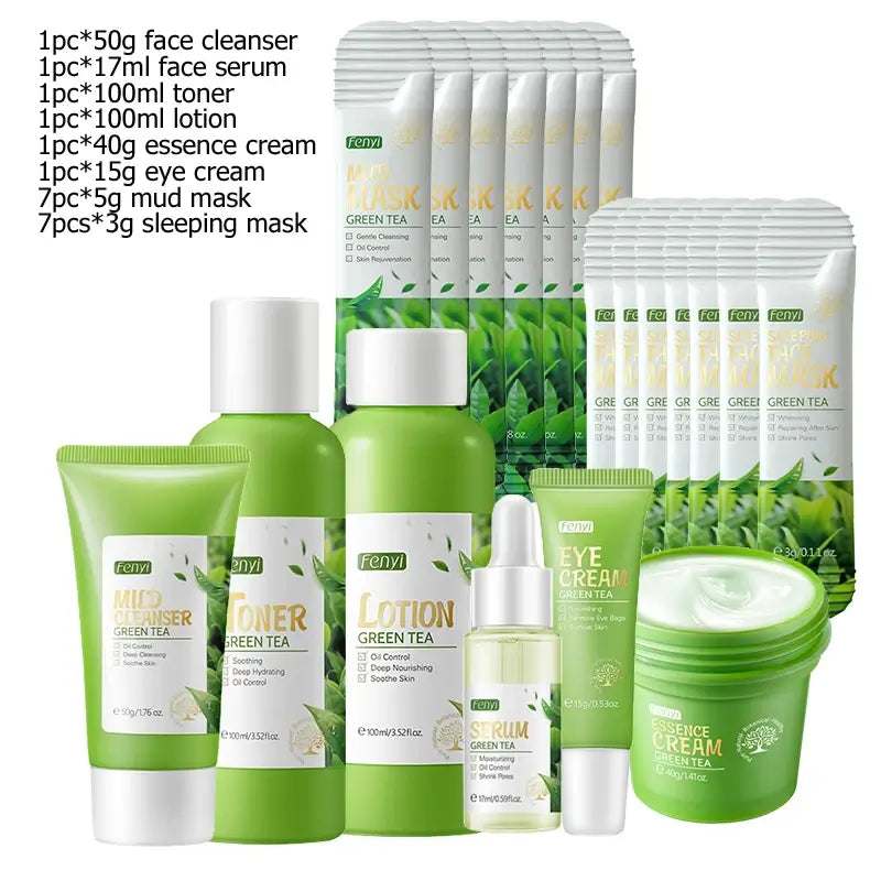 Green Tea Skin Care Kit – Korean Beauty Set for Women | Moisturizing, Acne Treatment & Exfoliating Face Care Collection