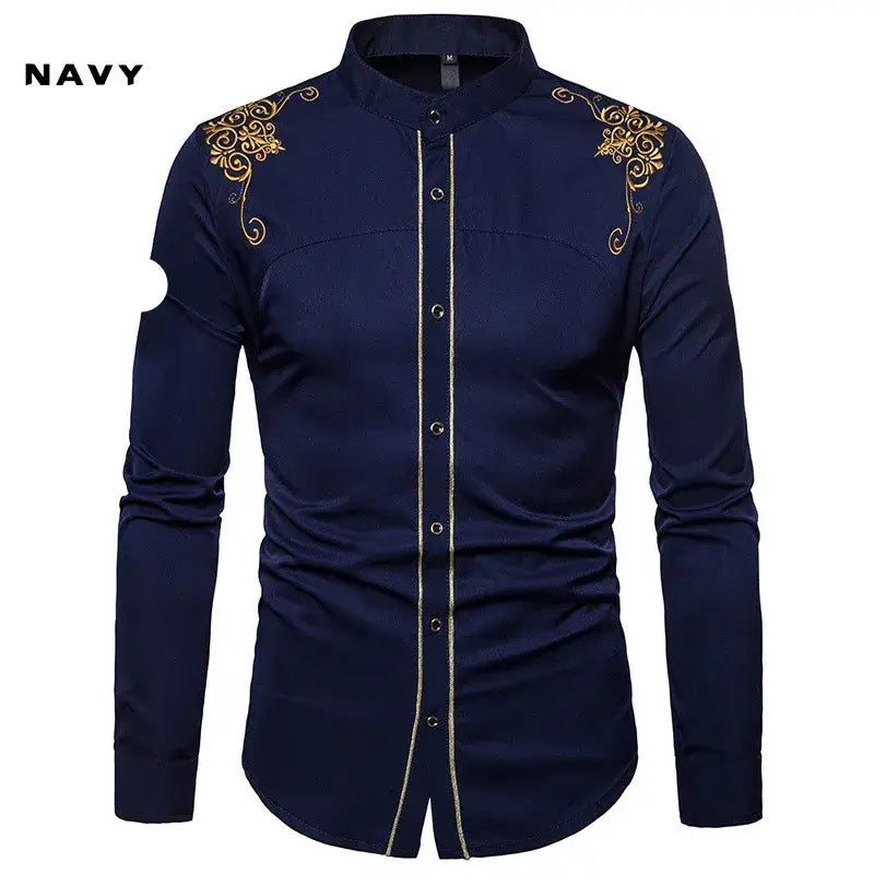 Men’s English Embroidered Shirt – Long Sleeve Casual Dress Style