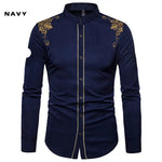 Men’s English Embroidered Shirt – Long Sleeve Casual Dress Style