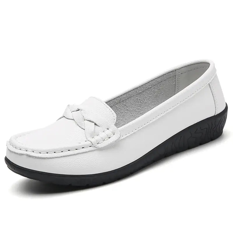 2025 Women’s Soft Leather Flat Shoes – Casual Loafers, Comfortable White Flats for Women