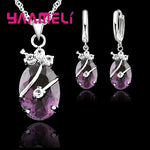 Vintage 925 Sterling Silver Jewelry Set for Women β Crystal Stone Pendant Necklace & Hoop Earrings | Elegant Wedding Set