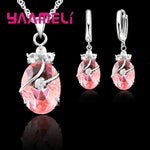 Vintage 925 Sterling Silver Jewelry Set for Women β Crystal Stone Pendant Necklace & Hoop Earrings | Elegant Wedding Set