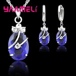 Vintage 925 Sterling Silver Jewelry Set for Women β Crystal Stone Pendant Necklace & Hoop Earrings | Elegant Wedding Set