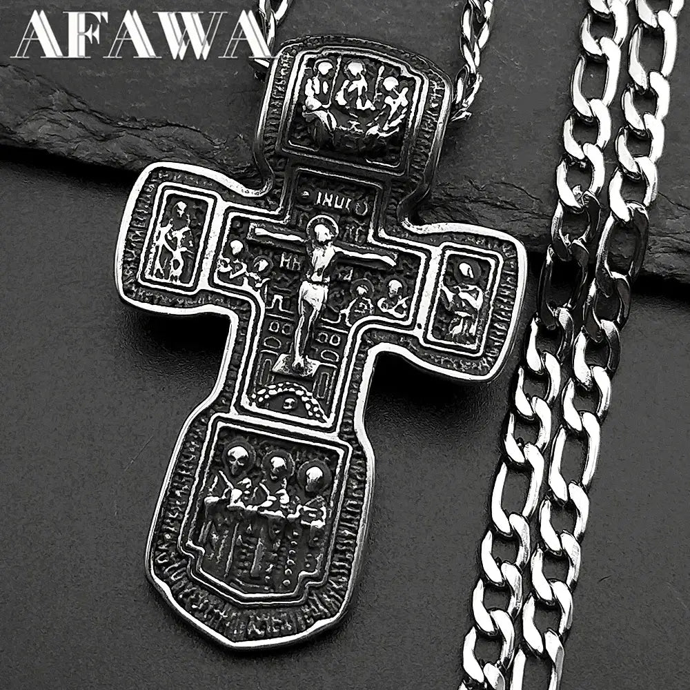 Jesus Crucifix Orthodox Necklace – Stainless Steel Christian Jewelry