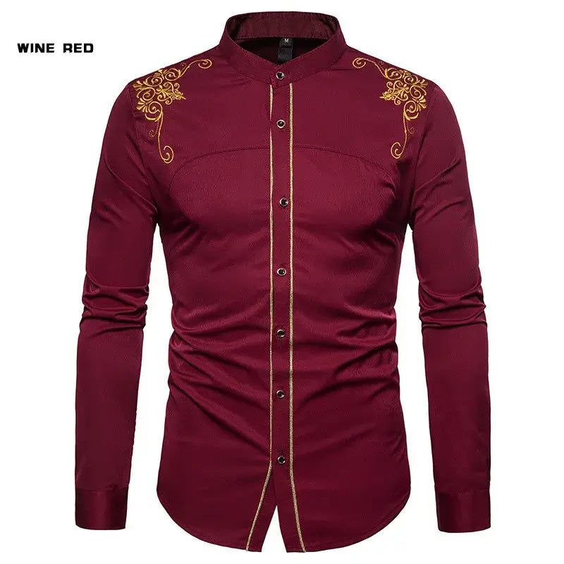 Men’s English Embroidered Shirt – Long Sleeve Casual Dress Style