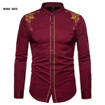 Men’s English Embroidered Shirt – Long Sleeve Casual Dress Style