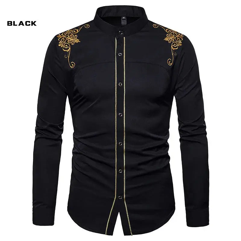 Men’s English Embroidered Shirt – Long Sleeve Casual Dress Style