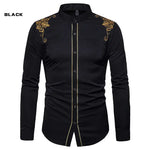 Men’s English Embroidered Shirt – Long Sleeve Casual Dress Style