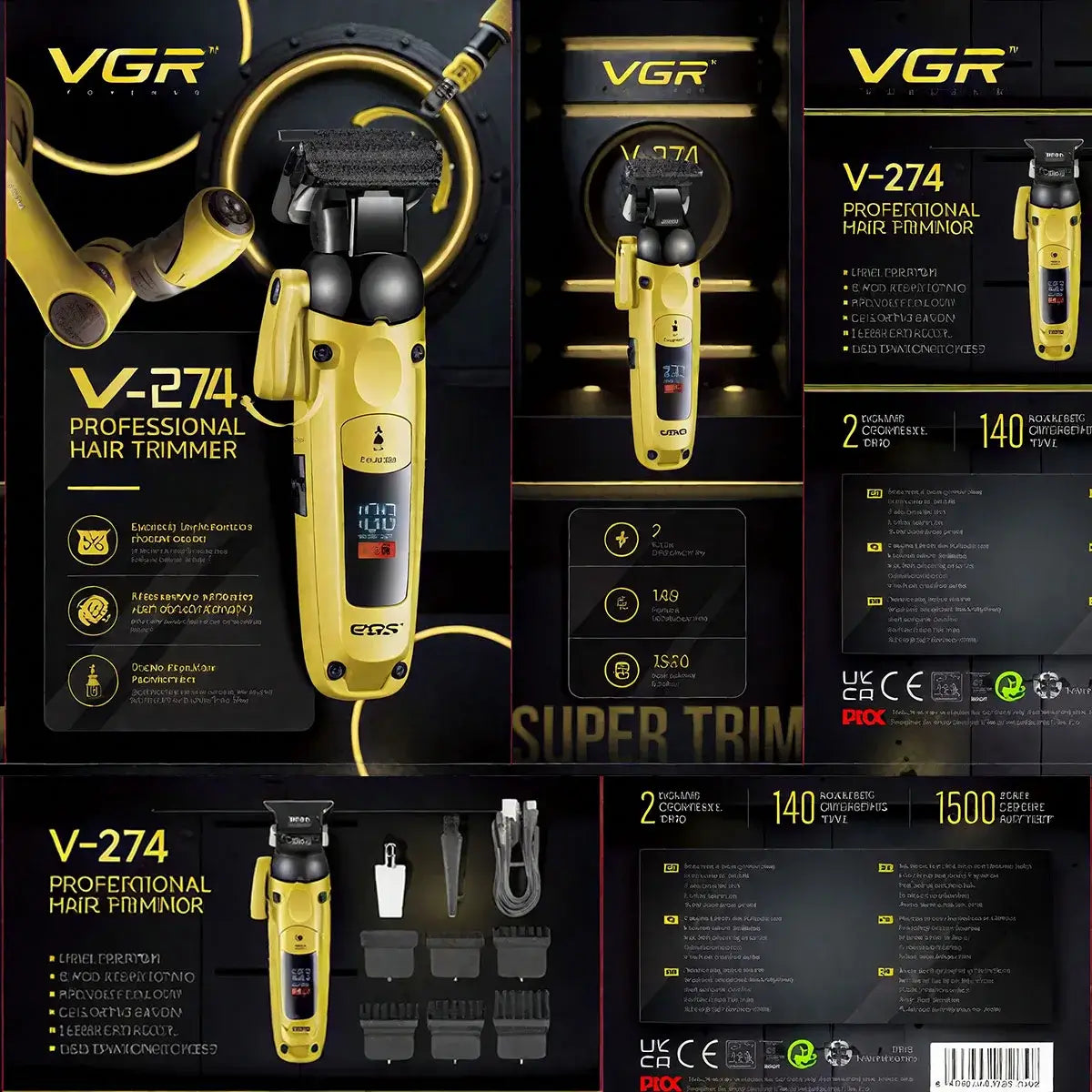VGR Professional Hair Trimmer V-274 β LED Display Rechargeable Barber Clippers for Men | Precision Grooming & Hair Cutting Machine