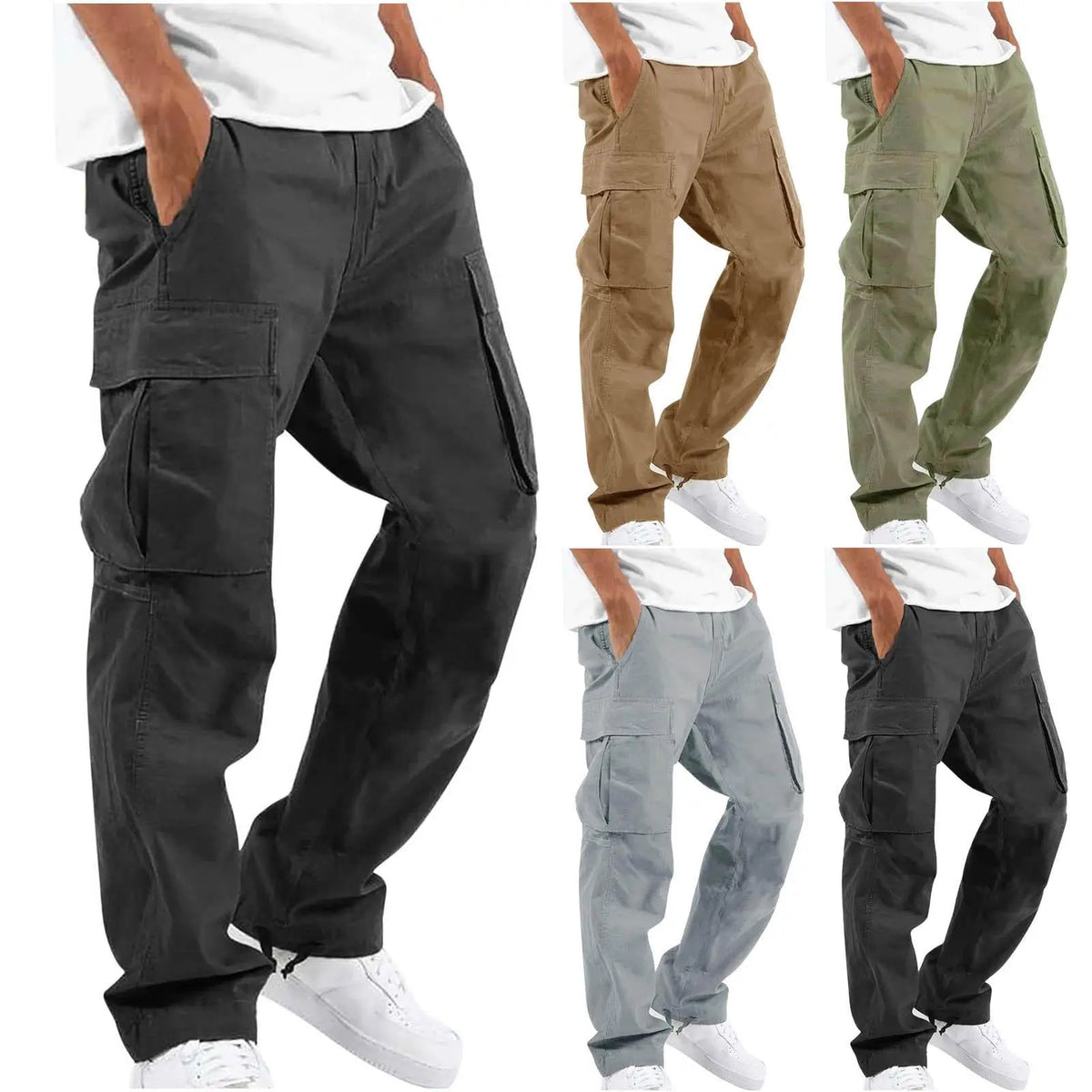 Men’s Summer Cargo Pants 2025 – Multi-Pocket Casual Drawstring Pants