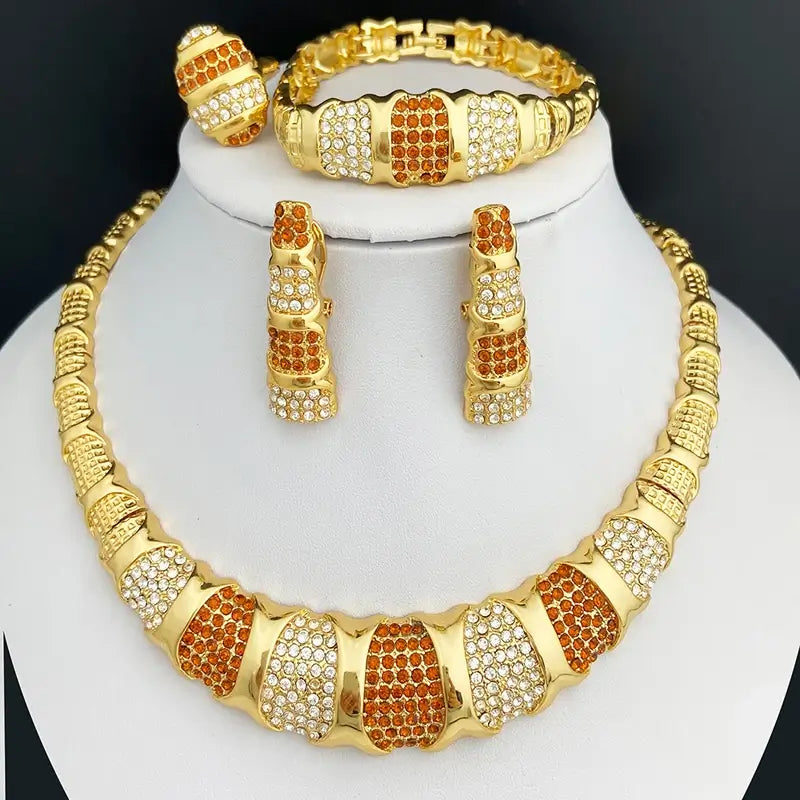 Dubai Jewelry Set for Women – 18K Gold Plated Luxury Necklace, Earrings, Bracelet & Ring | Elegant Wedding & Party Jewelry