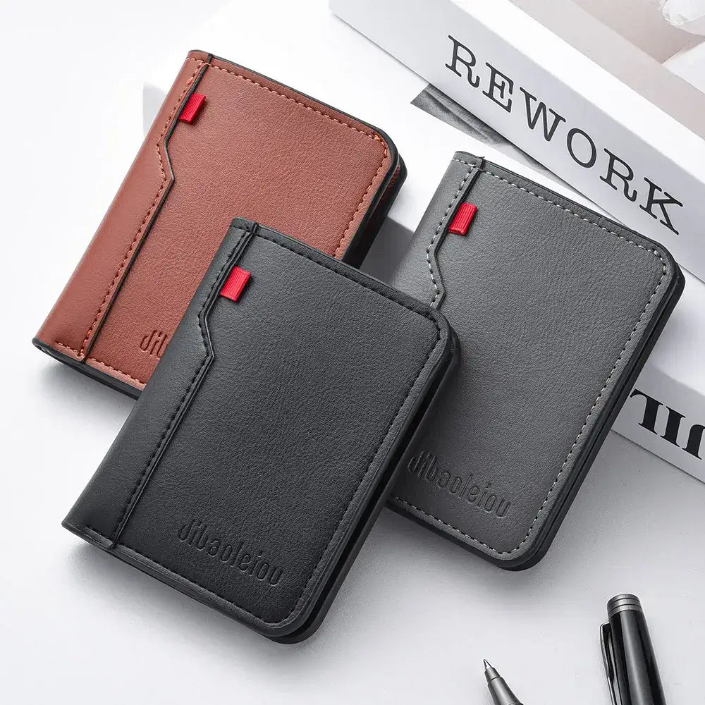 Men’s Ultra-Thin PU Leather Wallet – Slim Credit Card Holder & Short Vertical Wallet